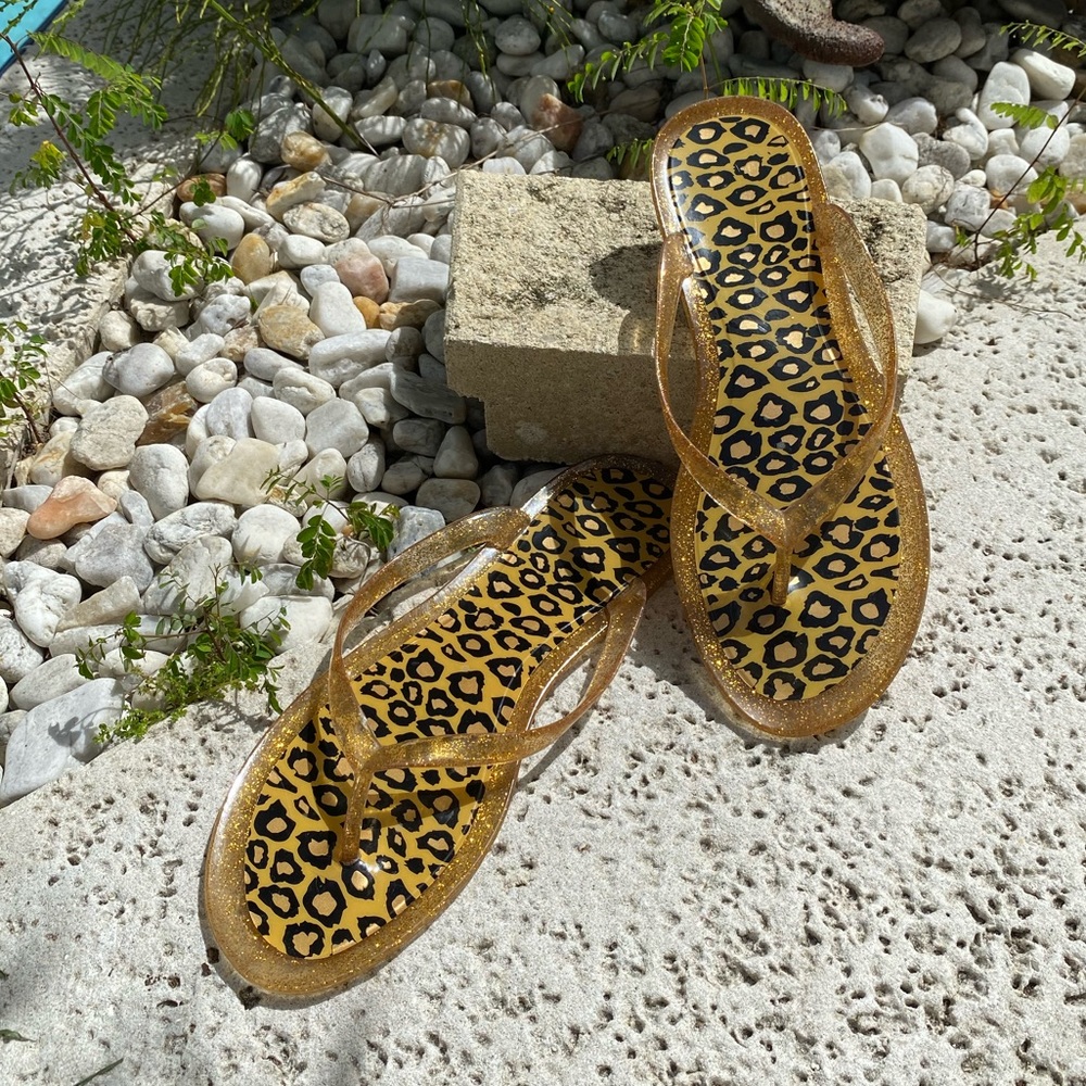 Sparkly Gold & Leopard Flip-flops